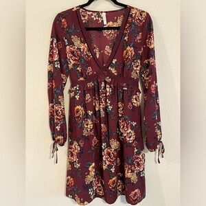 Xhilaration Women Dress Small Red Floral Ruffle Cottagecore Contemporary Preppy